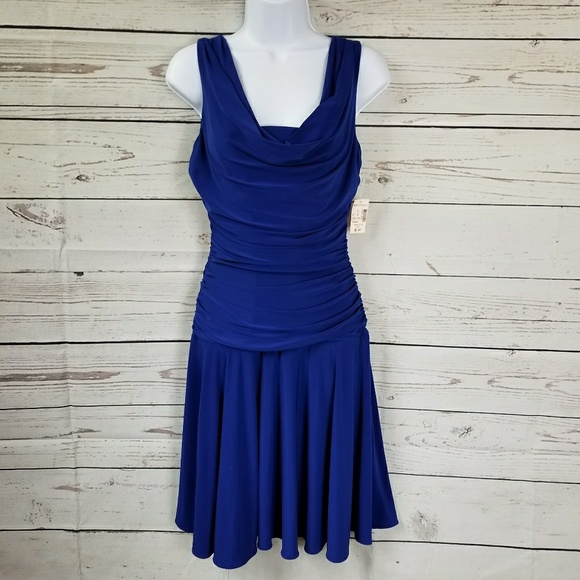 Dress Barn Dresses & Skirts - DRESSBARN sleeveless draped neck blue ruched dress